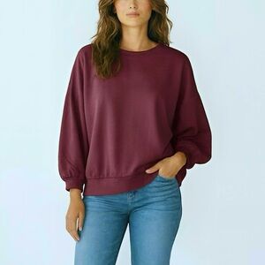Workshop Oversized Balloon Sleeve Crew Neck Soft Burgundy Cozy Chic Sweatshirt M